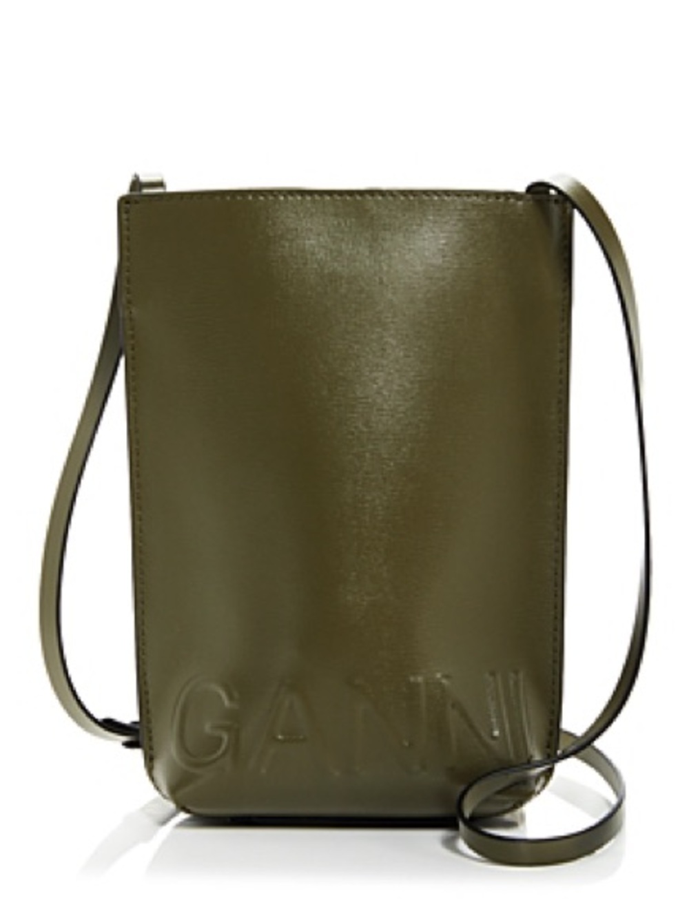 Ganni Banner Leather Small Embossed Crossbody Bag KALAMATA Green